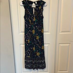 OLD NAVY Blue Floral Ruffle Sleeveless Cut Out Maxi Dress Women's Small